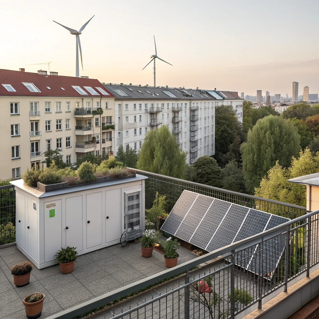 Illustration von Solarmodulen an einem Balkon