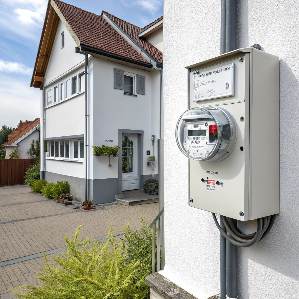Illustration eines Stromzählers an einem Wohngebäude