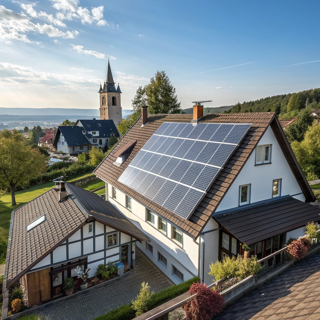 Wohnhaus mit Solarmodulen auf dem Dach